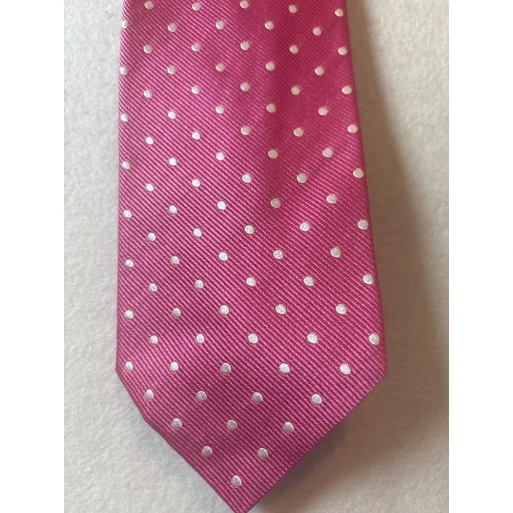 Faconnable Polka Dot Tie Mens OS Pink Silk Twill Formal Accessory